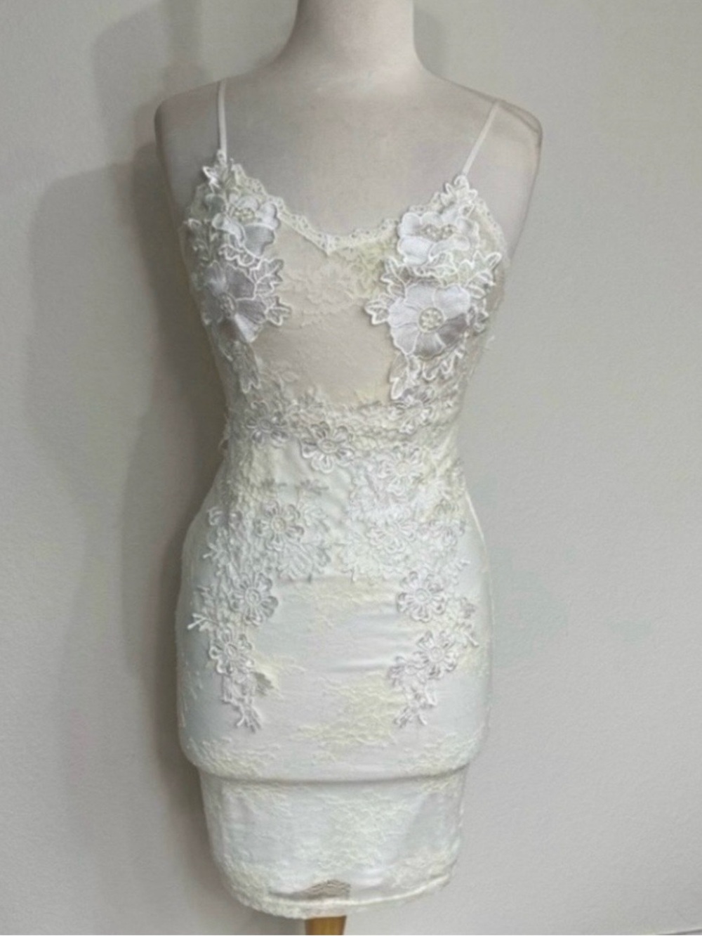 NWT New Fashion Nova Womens White Cream Lace Mini Dress Size Medium Bachelorette
